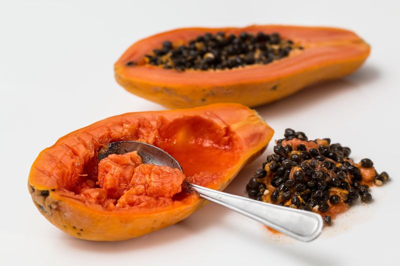 Papain is usually produced by collecting the latex from the papaya fruit. Papain is usually produced by collecting the latex from the papaya fruit.